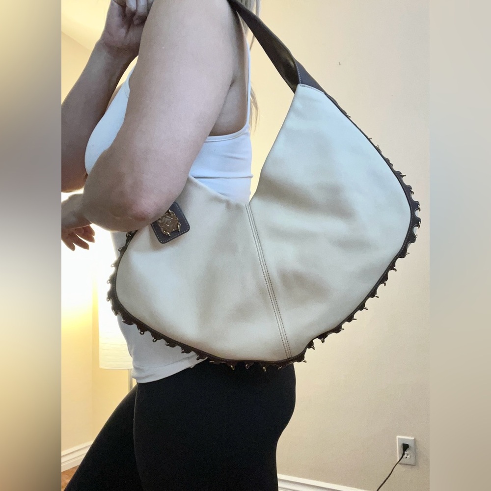 Loewe Vintage cream and brown leather hobo